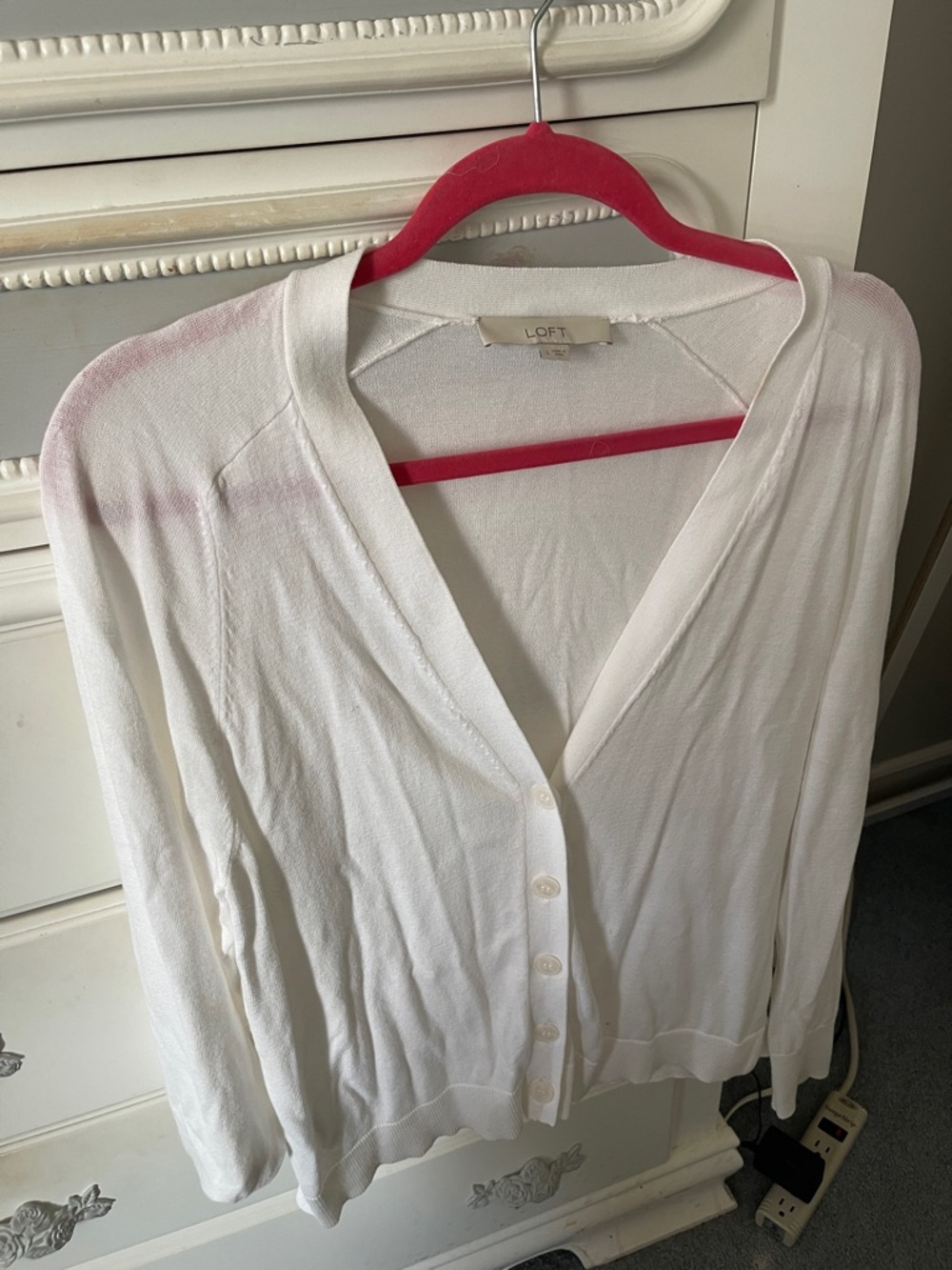 LOFT White V-Neck Button Cardigan